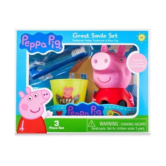 Kids Peppa Pig Great Smiles Toothbrush, Holder & Cup 3-Piece Set - Picture 2 of 6